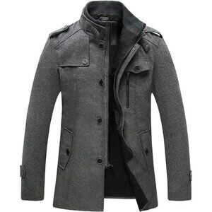Men's Wool Blend Jacket Stand Collar Windproof Pea Coat